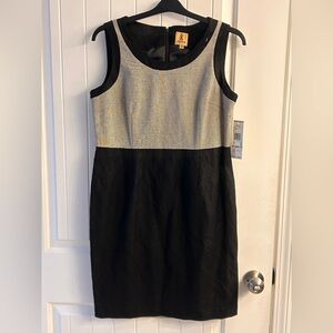 NWT Kasper Black & Gray Colorblock Sheath Dress Size 12P
